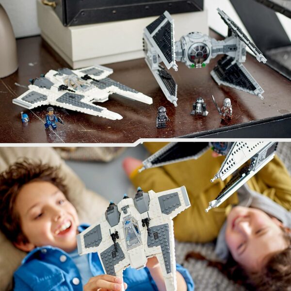 LEGO 75348 Star Wars Mandalorianischer Fang Fighter vs. TIE Interceptor Set, Starfighter Spielzeug zum Bauen für Kinder mit 3 Minifiguren, Droide und Dunkelschwert – Bild 5