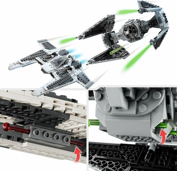 LEGO 75348 Star Wars Mandalorianischer Fang Fighter vs. TIE Interceptor Set, Starfighter Spielzeug zum Bauen für Kinder mit 3 Minifiguren, Droide und Dunkelschwert – Bild 3